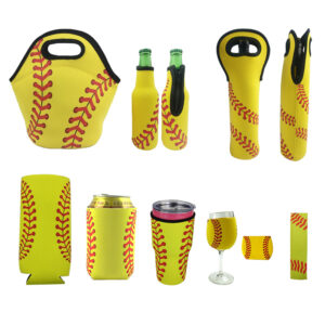 Personalized Baseball Theme Neoprene Gift Set: Custom Beer Koozies, Wine Glass Sleeves & Tote Bags